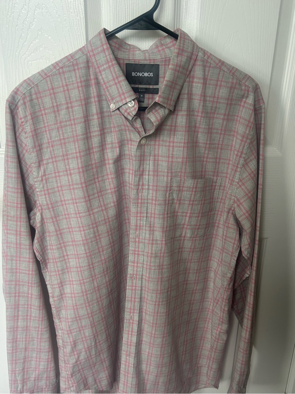 Bonobos Men’s Pink Gray Plaid Button-Down Shirt, size M Medium